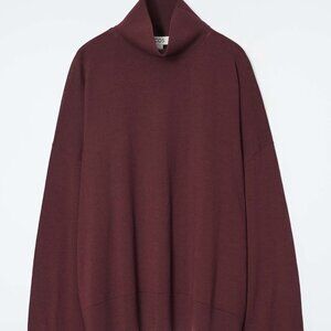 COS Burgundy Merino Wool Sweater Turtleneck Oversized XS